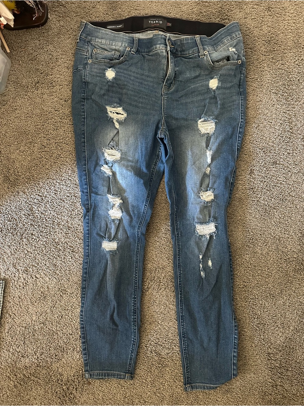 torrid Distressed Dark Blue Skinny Jeans